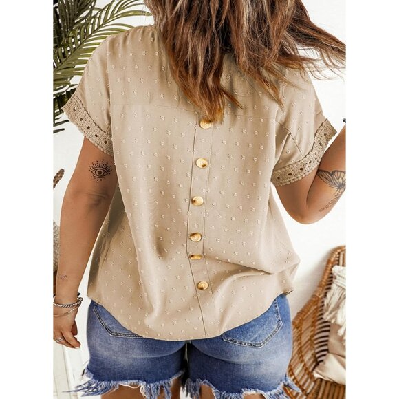 Plus Size Women’s Short Sleeve Crochet Lace Top Casual Blouse 1X-5X - Picture 2 of 5